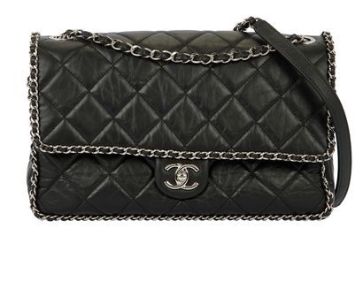 Chanel Chain Around Jumbo Single Flap, &pound;3,500, Handbags, Black, Leather, Front view